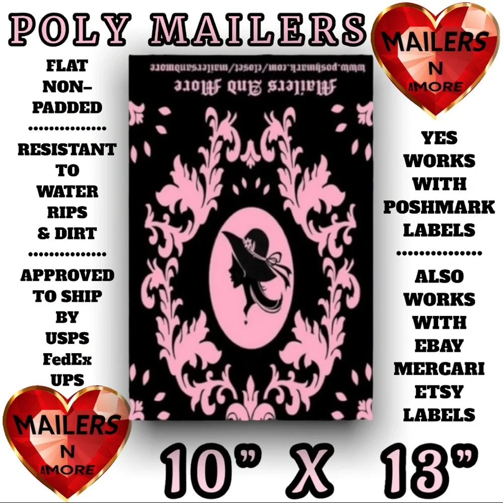 ( Quantity 25 10x13 )  Vintage Lady Silhouette Mailers Bags Shipping Envelopes - Picture 2 of 2